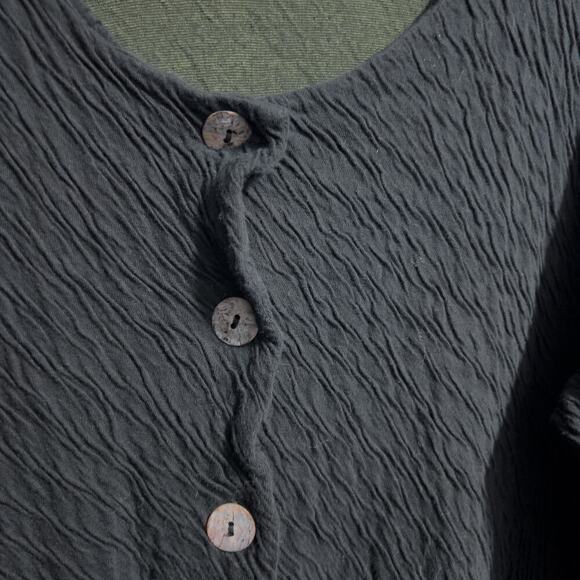 Bryn Walker Tunic Small Button Down Asymmetrical Crinkle Dark Green Lagenlook - Picture 7 of 8